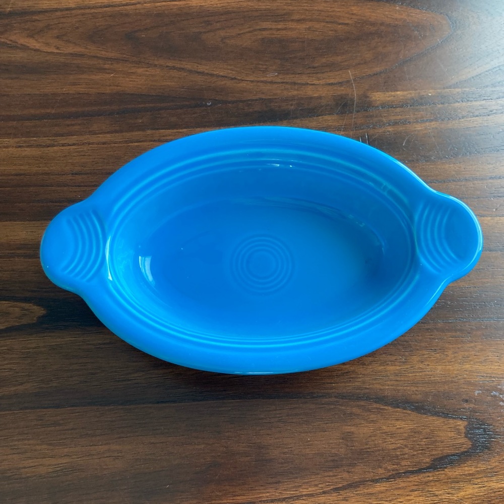 Fiestaware individual casserole dish Peacock blue
